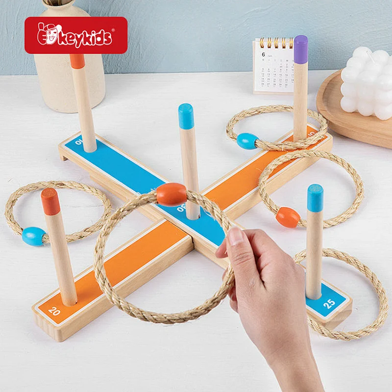 Outdoor Yard Game Kids Adults Wooden Toss Rings Game with Carrying Bag W01A576